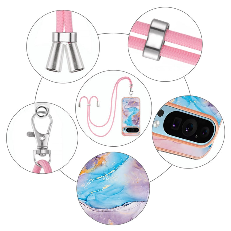 For Google Pixel 9 Pro XL Electroplating IMD TPU Phone Case with Lanyard(Blue Marble) - Google Cases by PMC TechLife | Online Shopping South Africa | PMC TechLife | Buy Now Pay Later Mobicred
