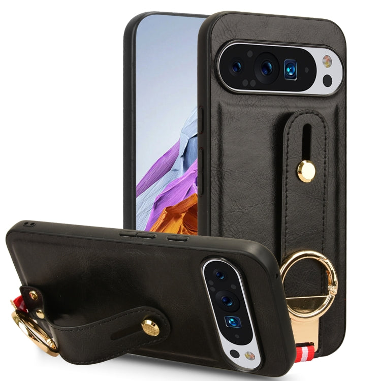 For Google Pixel 9 Pro Wristband Leather Back Phone Case(Black) - Google Cases by PMC TechLife | Online Shopping South Africa | PMC TechLife | Buy Now Pay Later Mobicred
