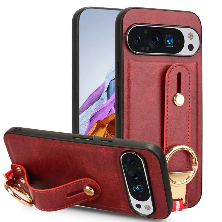 For Google Pixel 9 Pro Wristband Leather Back Phone Case(Red) - Google Cases by PMC TechLife | Online Shopping South Africa | PMC TechLife | Buy Now Pay Later Mobicred