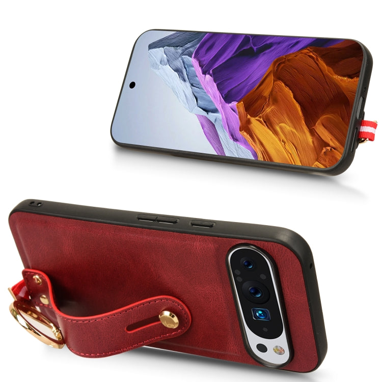 For Google Pixel 9 Pro Wristband Leather Back Phone Case(Red) - Google Cases by PMC TechLife | Online Shopping South Africa | PMC TechLife | Buy Now Pay Later Mobicred