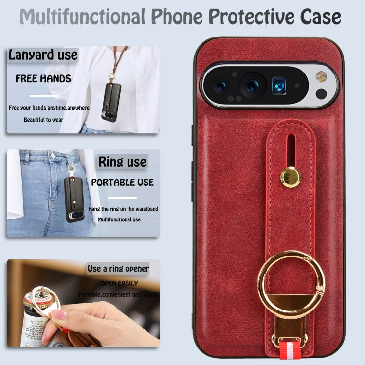 For Google Pixel 9 Pro Wristband Leather Back Phone Case(Red) - Google Cases by PMC TechLife | Online Shopping South Africa | PMC TechLife | Buy Now Pay Later Mobicred