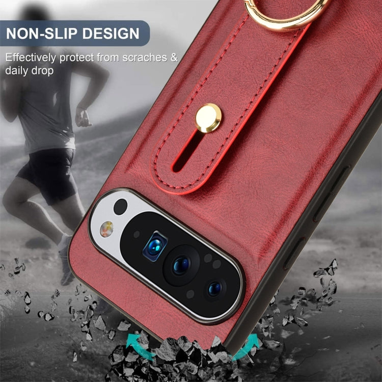 For Google Pixel 9 Pro Wristband Leather Back Phone Case(Red) - Google Cases by PMC TechLife | Online Shopping South Africa | PMC TechLife | Buy Now Pay Later Mobicred