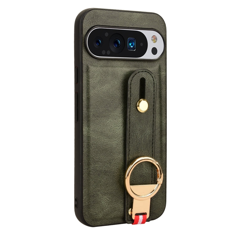 For Google Pixel 9 Pro Wristband Leather Back Phone Case(Green) - Google Cases by PMC TechLife | Online Shopping South Africa | PMC TechLife | Buy Now Pay Later Mobicred