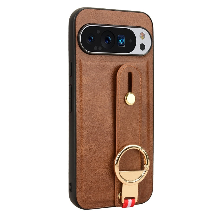 For Google Pixel 9 Pro Wristband Leather Back Phone Case(Brown) - Google Cases by PMC TechLife | Online Shopping South Africa | PMC TechLife | Buy Now Pay Later Mobicred