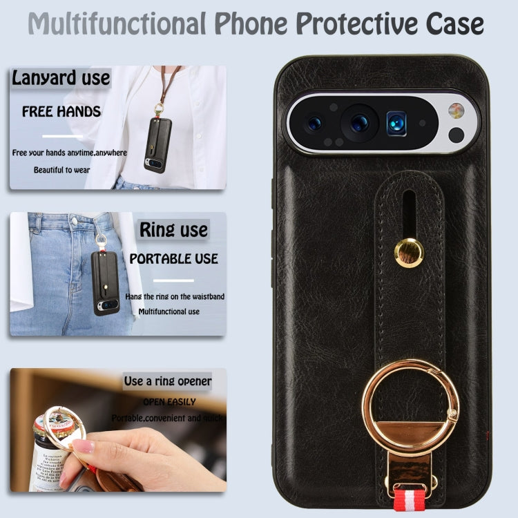 For Google Pixel 9 Wristband Leather Back Phone Case(Black) - Google Cases by PMC TechLife | Online Shopping South Africa | PMC TechLife | Buy Now Pay Later Mobicred