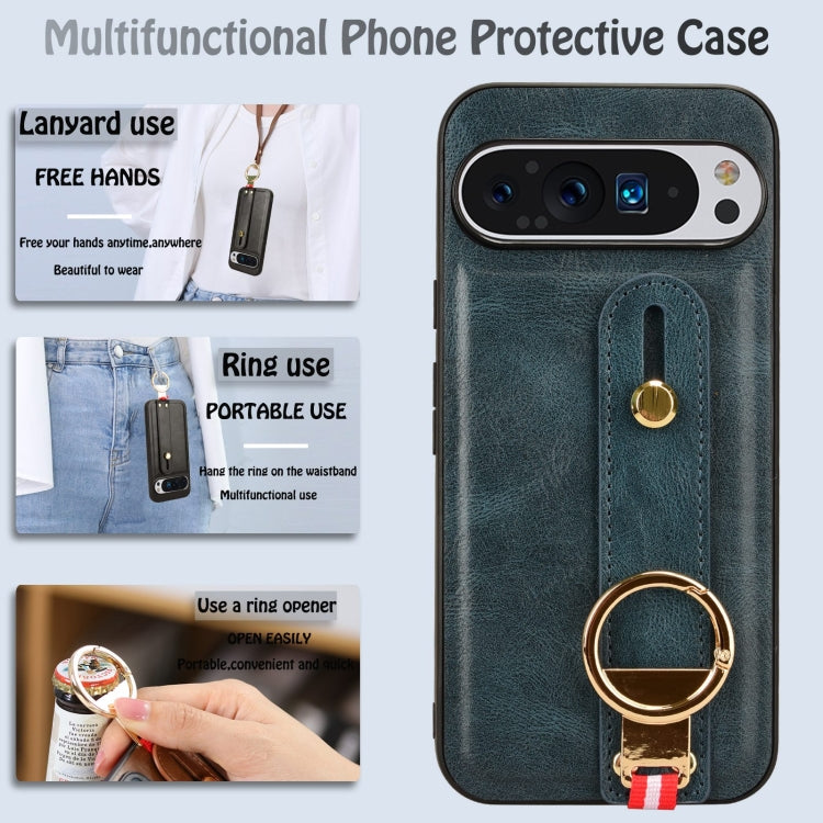 For Google Pixel 9 Wristband Leather Back Phone Case(Blue) - Google Cases by PMC TechLife | Online Shopping South Africa | PMC TechLife | Buy Now Pay Later Mobicred