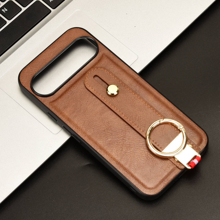 For Google Pixel 9 Wristband Leather Back Phone Case(Brown) - Google Cases by PMC TechLife | Online Shopping South Africa | PMC TechLife | Buy Now Pay Later Mobicred
