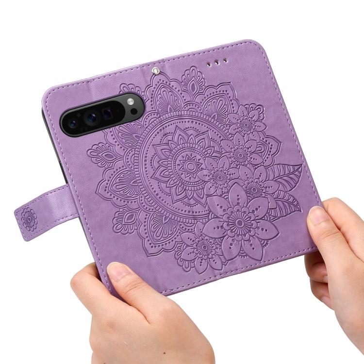 For Google Pixel 9 Pro 7-petal Flowers Embossing Leather Phone Case(Light Purple) - Google Cases by PMC TechLife | Online Shopping South Africa | PMC TechLife | Buy Now Pay Later Mobicred
