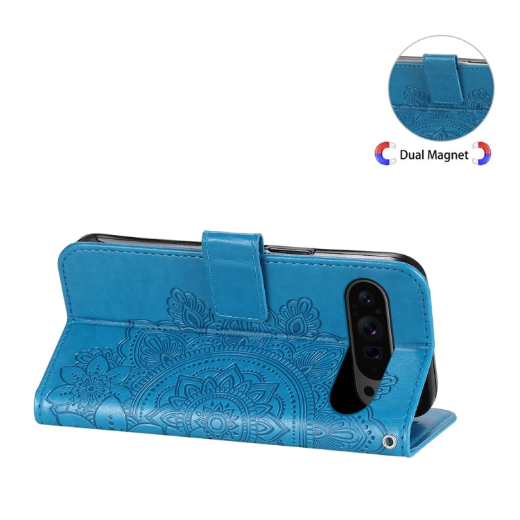 For Google Pixel 9 Pro 7-petal Flowers Embossing Leather Phone Case(Blue) - Google Cases by PMC TechLife | Online Shopping South Africa | PMC TechLife | Buy Now Pay Later Mobicred