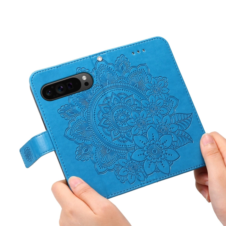 For Google Pixel 9 Pro 7-petal Flowers Embossing Leather Phone Case(Blue) - Google Cases by PMC TechLife | Online Shopping South Africa | PMC TechLife | Buy Now Pay Later Mobicred