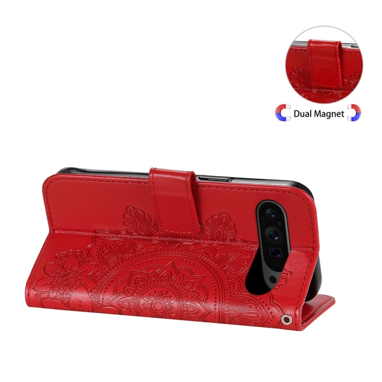 For Google Pixel 9 Pro 7-petal Flowers Embossing Leather Phone Case(Red) - Google Cases by PMC TechLife | Online Shopping South Africa | PMC TechLife | Buy Now Pay Later Mobicred