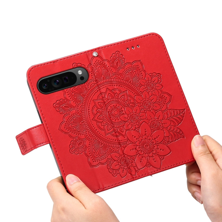 For Google Pixel 9 Pro 7-petal Flowers Embossing Leather Phone Case(Red) - Google Cases by PMC TechLife | Online Shopping South Africa | PMC TechLife | Buy Now Pay Later Mobicred