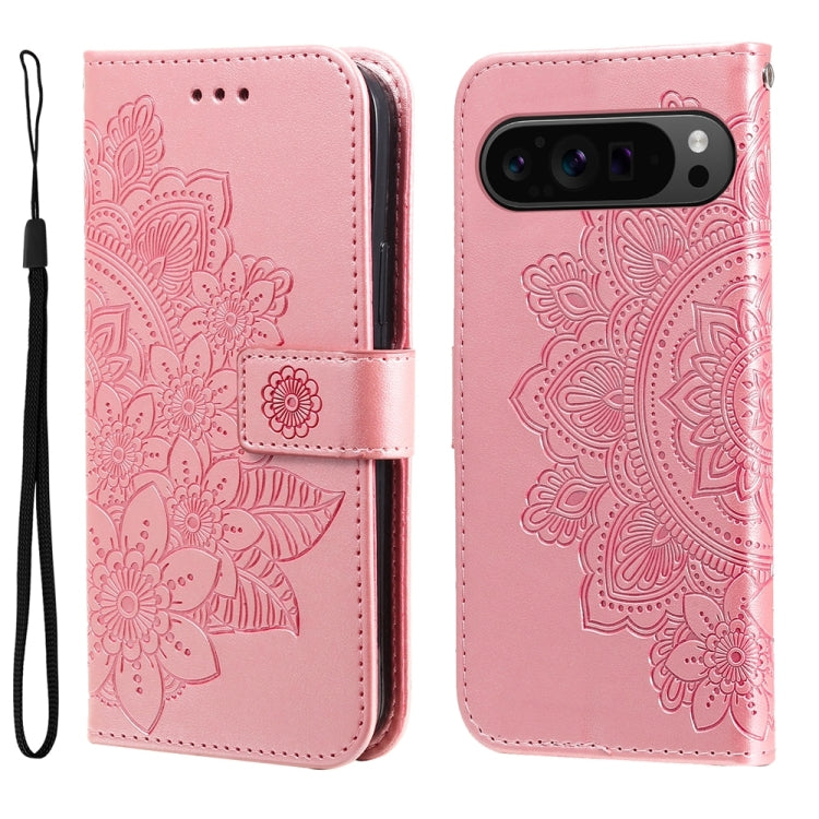 For Google Pixel 9 Pro 7-petal Flowers Embossing Leather Phone Case(Rose Gold) - Google Cases by PMC TechLife | Online Shopping South Africa | PMC TechLife | Buy Now Pay Later Mobicred