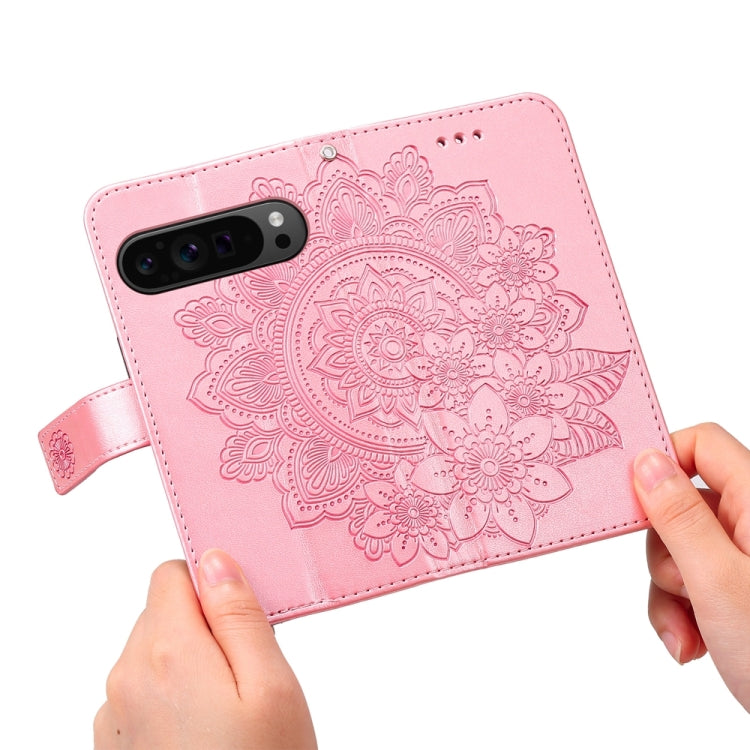 For Google Pixel 9 Pro 7-petal Flowers Embossing Leather Phone Case(Rose Gold) - Google Cases by PMC TechLife | Online Shopping South Africa | PMC TechLife | Buy Now Pay Later Mobicred