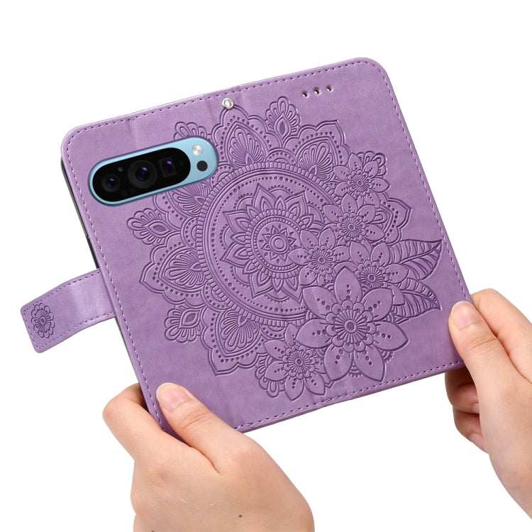 For Google Pixel 9 7-petal Flowers Embossing Leather Phone Case(Light Purple) - Google Cases by PMC TechLife | Online Shopping South Africa | PMC TechLife | Buy Now Pay Later Mobicred
