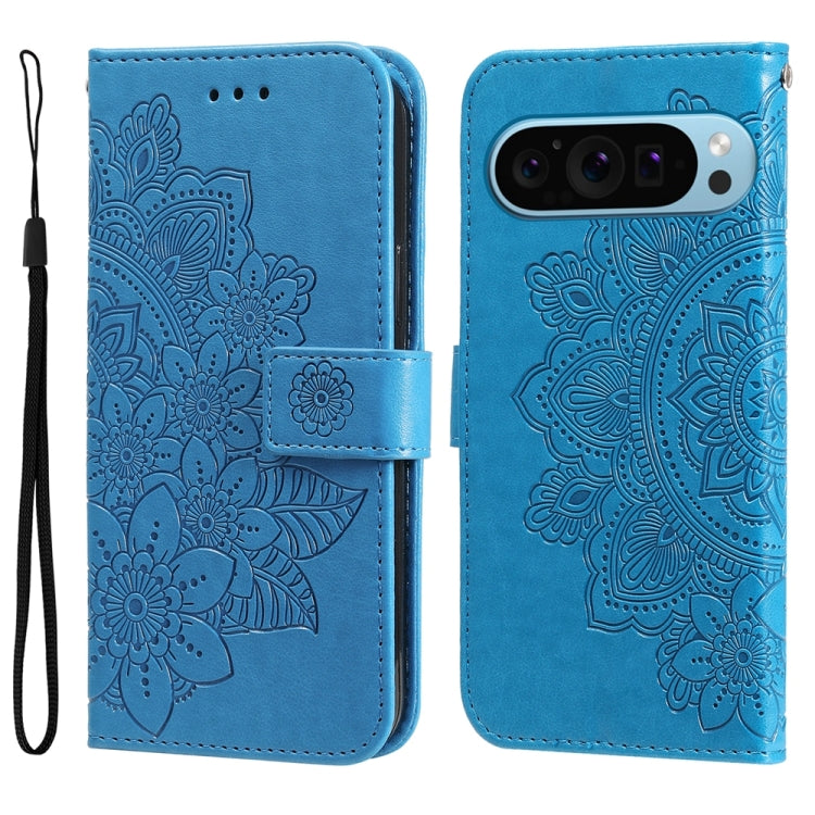 For Google Pixel 9 7-petal Flowers Embossing Leather Phone Case(Blue) - Google Cases by PMC TechLife | Online Shopping South Africa | PMC TechLife | Buy Now Pay Later Mobicred