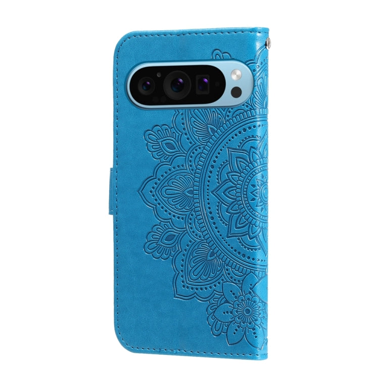 For Google Pixel 9 7-petal Flowers Embossing Leather Phone Case(Blue) - Google Cases by PMC TechLife | Online Shopping South Africa | PMC TechLife | Buy Now Pay Later Mobicred