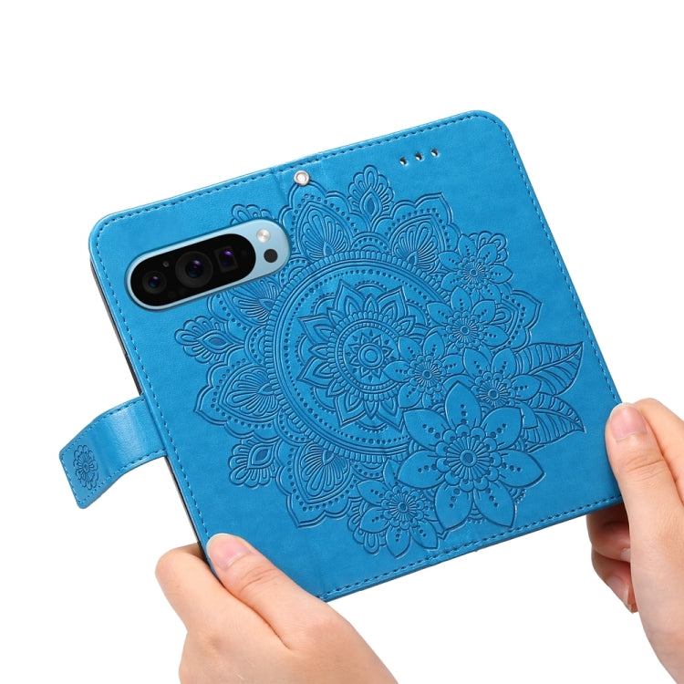 For Google Pixel 9 7-petal Flowers Embossing Leather Phone Case(Blue) - Google Cases by PMC TechLife | Online Shopping South Africa | PMC TechLife | Buy Now Pay Later Mobicred