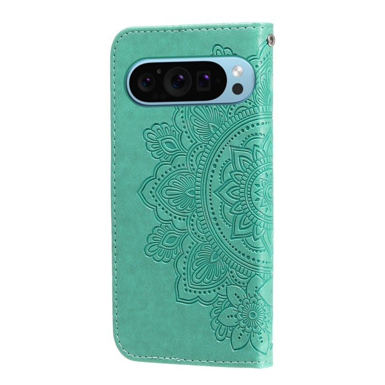 For Google Pixel 9 Seven-petal Flowers Embossing Leather Phone Case(Green) - Google Cases by PMC TechLife | Online Shopping South Africa | PMC TechLife | Buy Now Pay Later Mobicred