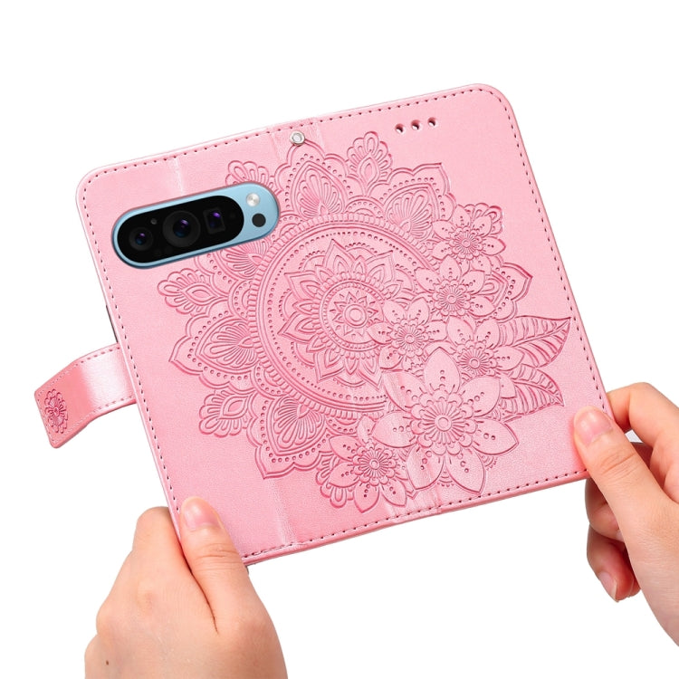 For Google Pixel 9 7-petal Flowers Embossing Leather Phone Case(Rose Gold) - Google Cases by PMC TechLife | Online Shopping South Africa | PMC TechLife | Buy Now Pay Later Mobicred
