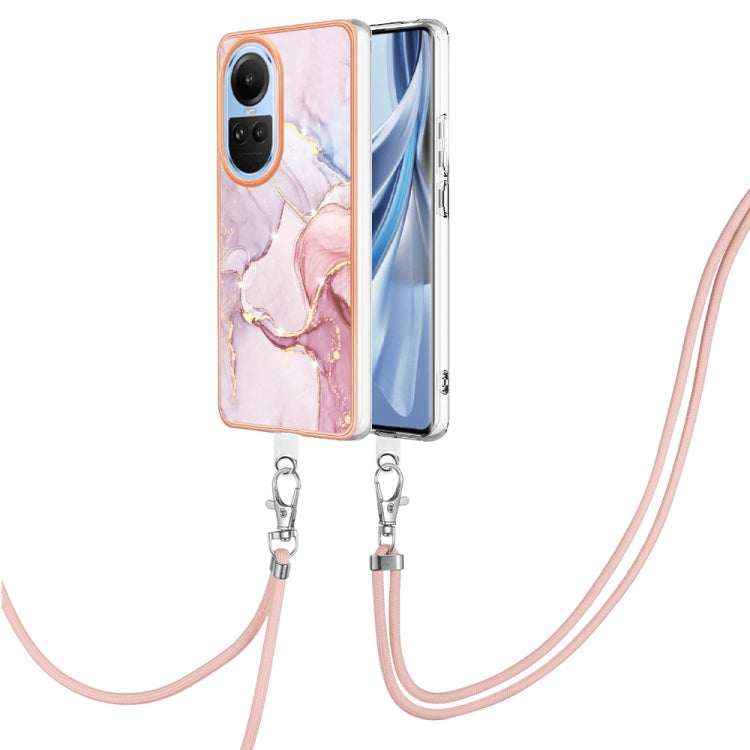 For OPPO Reno10 5G Global Electroplating Marble Dual-side IMD Phone Case with Lanyard(Rose Gold 005) - OPPO Cases by PMC TechLife | Online Shopping South Africa | PMC TechLife