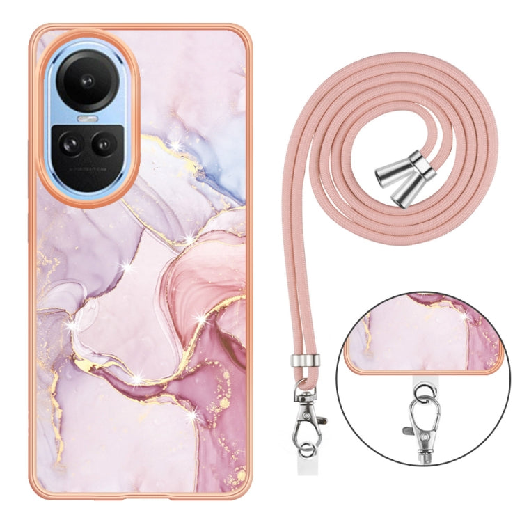 For OPPO Reno10 5G Global Electroplating Marble Dual-side IMD Phone Case with Lanyard(Rose Gold 005) - OPPO Cases by PMC TechLife | Online Shopping South Africa | PMC TechLife