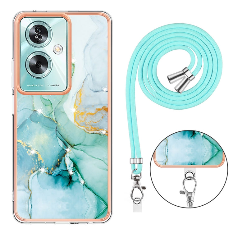 For OPPO A79 5G Global Electroplating Marble Dual-side IMD Phone Case with Lanyard(Green 003) - OPPO Cases by PMC TechLife | Online Shopping South Africa | PMC TechLife | Buy Now Pay Later Mobicred