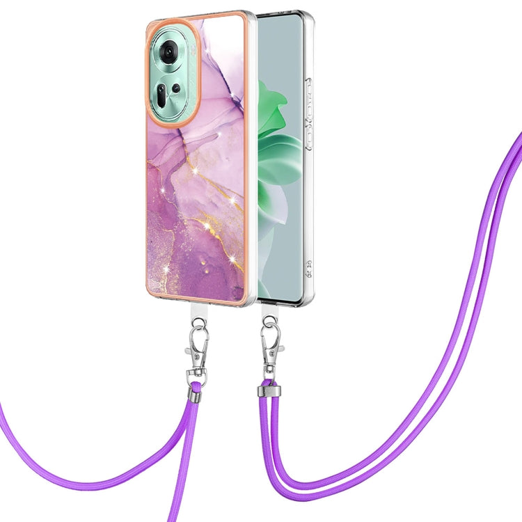 For OPPO Reno11 5G Global Electroplating Marble Dual-side IMD Phone Case with Lanyard(Purple 001) - Reno11 Cases by PMC TechLife | Online Shopping South Africa | PMC TechLife | Buy Now Pay Later Mobicred
