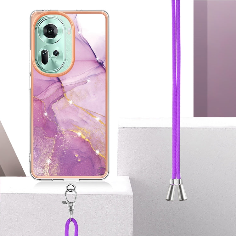 For OPPO Reno11 5G Global Electroplating Marble Dual-side IMD Phone Case with Lanyard(Purple 001) - Reno11 Cases by PMC TechLife | Online Shopping South Africa | PMC TechLife | Buy Now Pay Later Mobicred