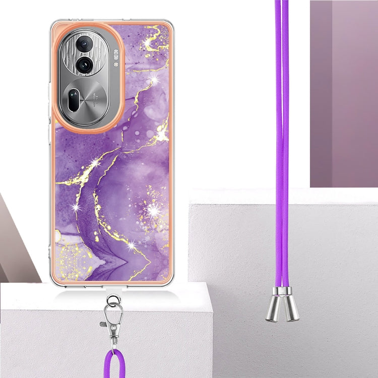 For OPPO Reno11 Pro 5G Global Electroplating Marble Dual-side IMD Phone Case with Lanyard(Purple 002) - free shipping - PMC TechLife - Order now!