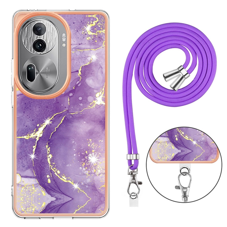For OPPO Reno11 Pro 5G Global Electroplating Marble Dual-side IMD Phone Case with Lanyard(Purple 002) - free shipping - PMC TechLife - Order now!