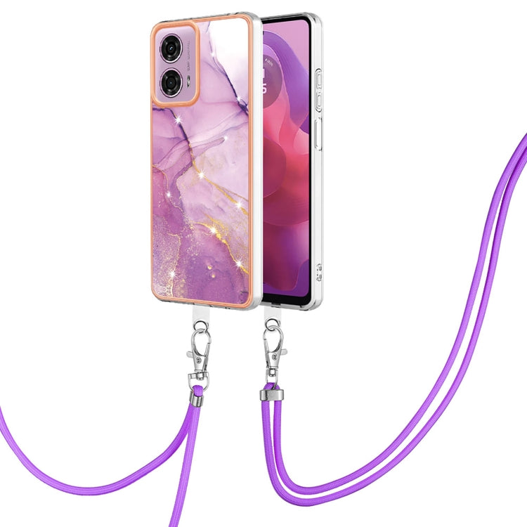 For Motorola Moto G04 4G / G24 4G Electroplating Marble Dual-side IMD Phone Case with Lanyard(Purple 001) - Motorola Cases by PMC TechLife | Online Shopping South Africa | PMC TechLife | Buy Now Pay Later Mobicred