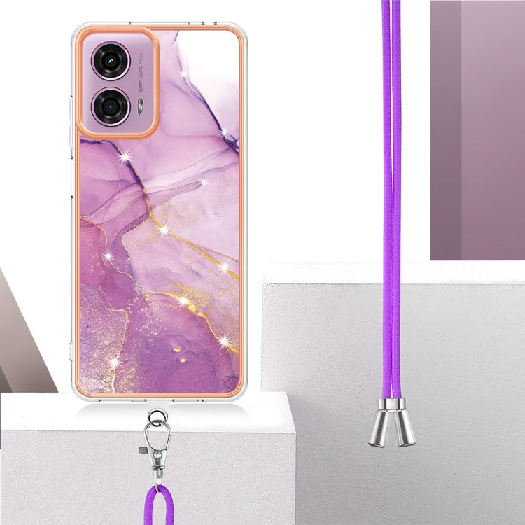 For Motorola Moto G04 4G / G24 4G Electroplating Marble Dual-side IMD Phone Case with Lanyard(Purple 001) - Motorola Cases by PMC TechLife | Online Shopping South Africa | PMC TechLife | Buy Now Pay Later Mobicred