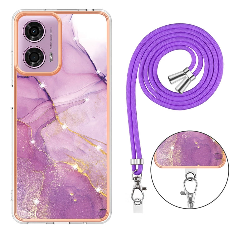 For Motorola Moto G04 4G / G24 4G Electroplating Marble Dual-side IMD Phone Case with Lanyard(Purple 001) - Motorola Cases by PMC TechLife | Online Shopping South Africa | PMC TechLife | Buy Now Pay Later Mobicred