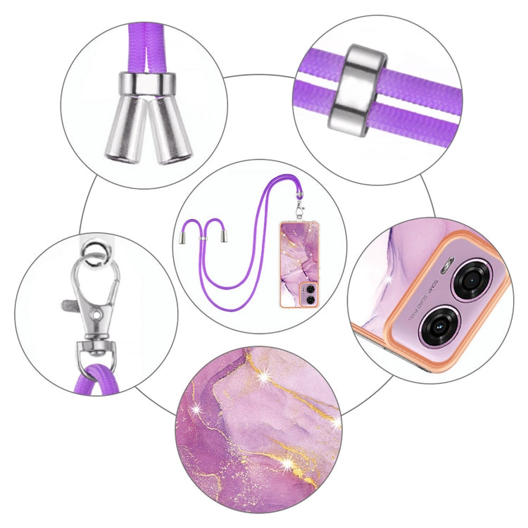 For Motorola Moto G04 4G / G24 4G Electroplating Marble Dual-side IMD Phone Case with Lanyard(Purple 001) - Motorola Cases by PMC TechLife | Online Shopping South Africa | PMC TechLife | Buy Now Pay Later Mobicred