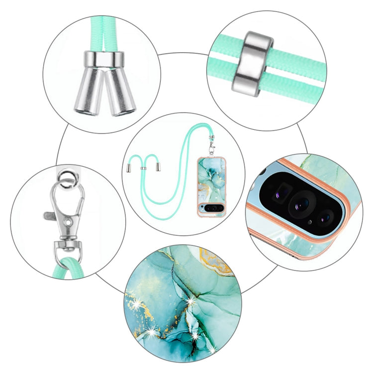 For Google Pixel 9 / 9 Pro Electroplating Marble Dual-side IMD Phone Case with Lanyard(Green 003) - Google Cases by PMC TechLife | Online Shopping South Africa | PMC TechLife | Buy Now Pay Later Mobicred