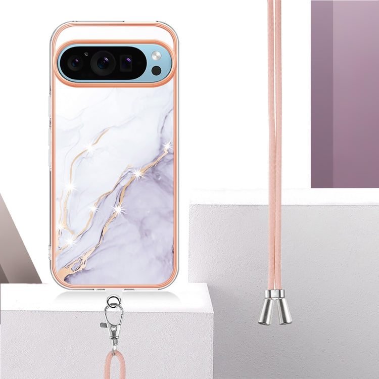 For Google Pixel 9 / 9 Pro Electroplating Marble Dual-side IMD Phone Case with Lanyard(White 006) - free shipping - PMC TechLife - Order now!
