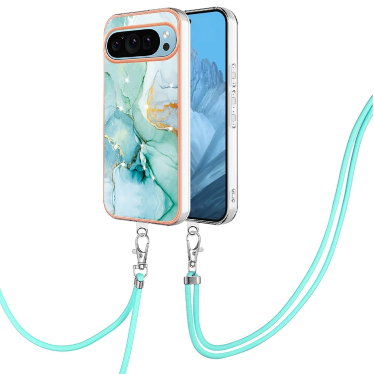 For Google Pixel 9 Pro XL Electroplating Marble Dual-side IMD Phone Case with Lanyard(Green 003) - free shipping - PMC TechLife - Order now!