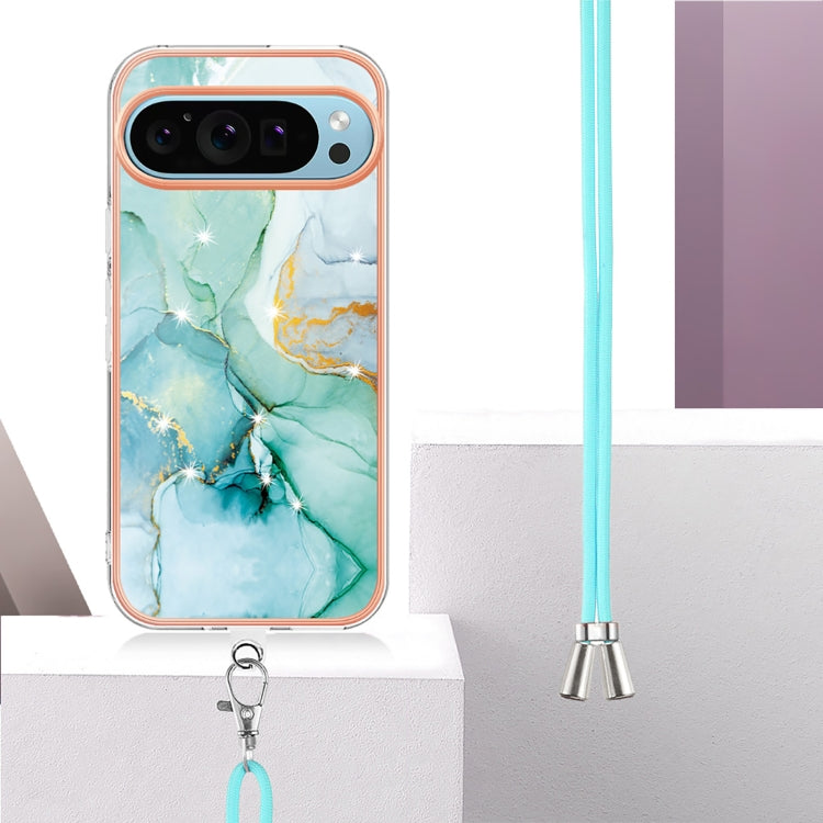 For Google Pixel 9 Pro XL Electroplating Marble Dual-side IMD Phone Case with Lanyard(Green 003) - free shipping - PMC TechLife - Order now!