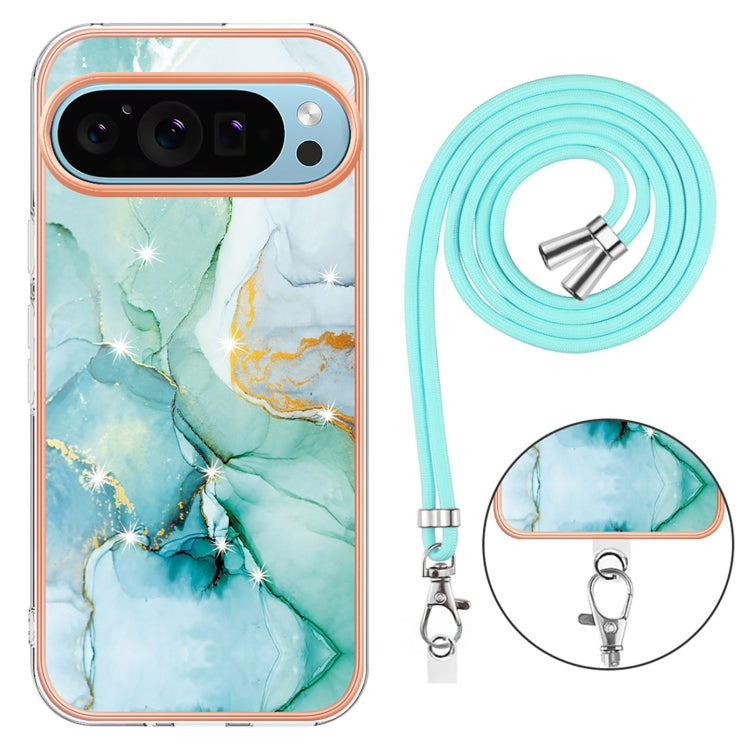 For Google Pixel 9 Pro XL Electroplating Marble Dual-side IMD Phone Case with Lanyard(Green 003) - free shipping - PMC TechLife - Order now!