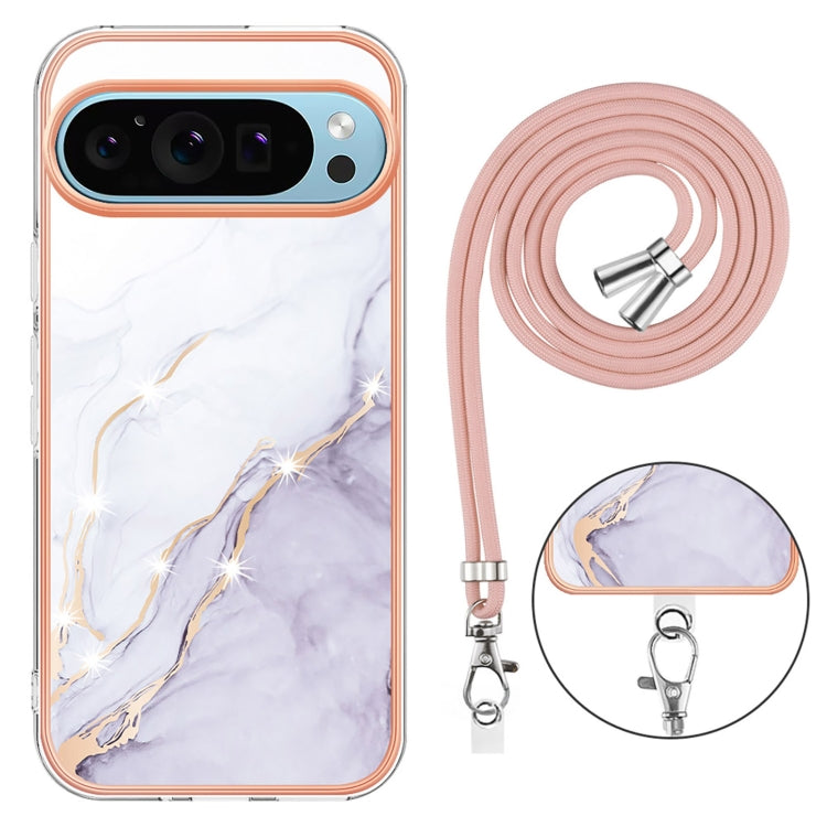 For Google Pixel 9 Pro XL Electroplating Marble Dual-side IMD Phone Case with Lanyard(White 006) - Google Cases by PMC TechLife | Online Shopping South Africa | PMC TechLife | Buy Now Pay Later Mobicred