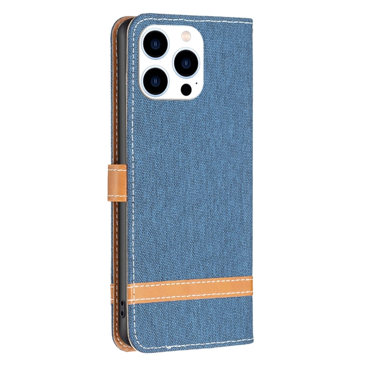 For iPhone 16 Pro Color Block Denim Texture Leather Phone Case(Dark Blue) - iPhone 16 Pro Cases by PMC TechLife | Online Shopping South Africa | PMC TechLife | Buy Now Pay Later Mobicred