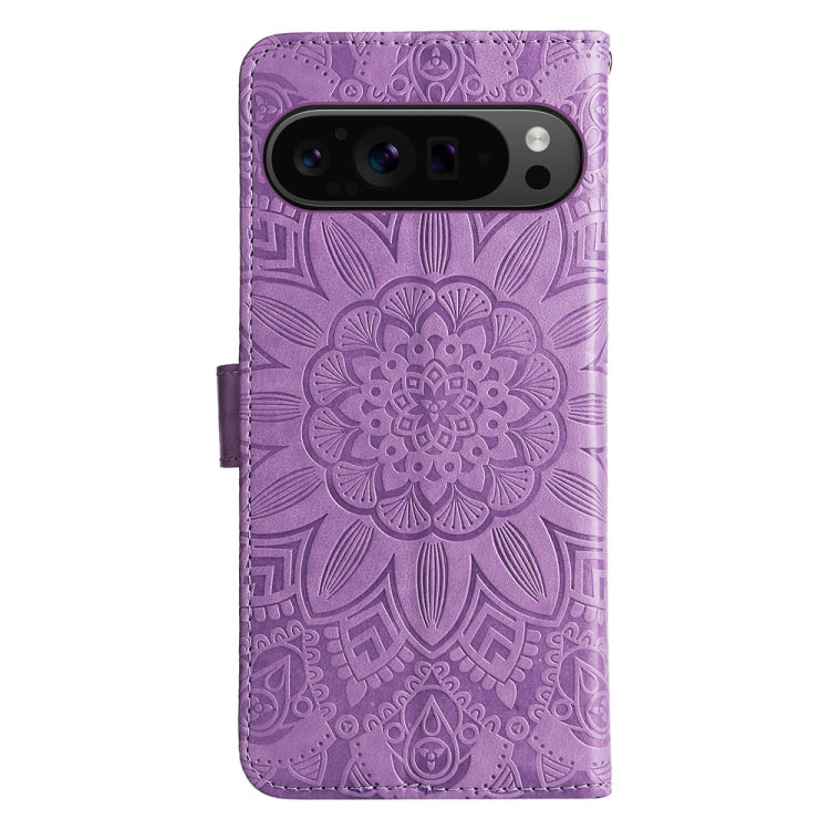 For Google Pixel 9 Pro Embossed Sunflower Leather Phone Case(Purple) - Google Cases by PMC TechLife | Online Shopping South Africa | PMC TechLife | Buy Now Pay Later Mobicred