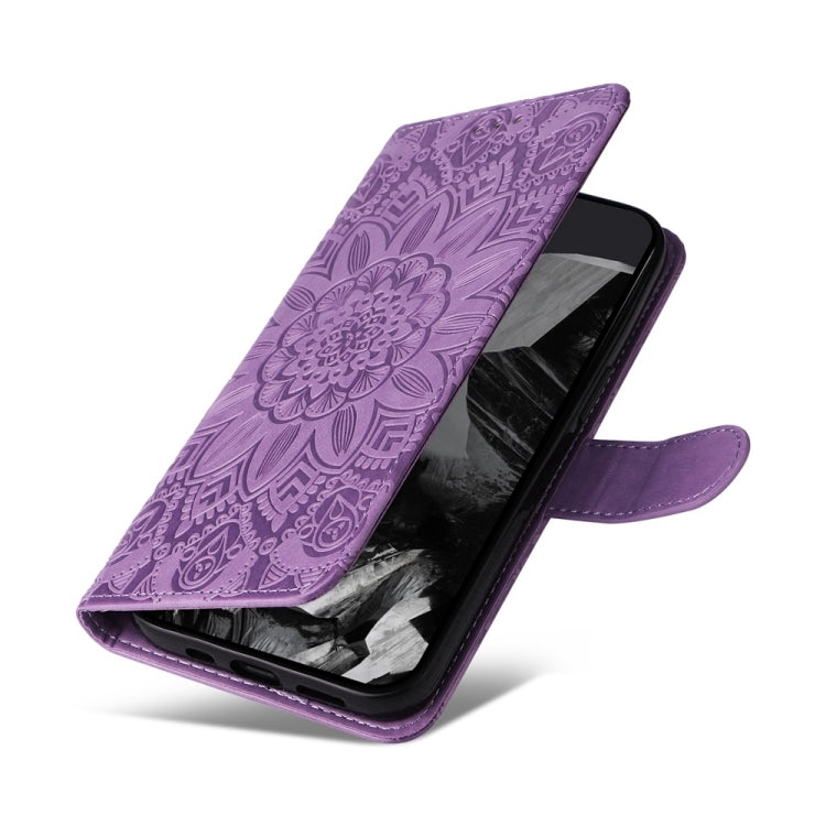 For Google Pixel 9 Pro Embossed Sunflower Leather Phone Case(Purple) - Google Cases by PMC TechLife | Online Shopping South Africa | PMC TechLife | Buy Now Pay Later Mobicred