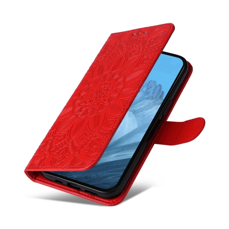 For Google Pixel 9 Embossed Sunflower Leather Phone Case(Red) - Google Cases by PMC TechLife | Online Shopping South Africa | PMC TechLife | Buy Now Pay Later Mobicred