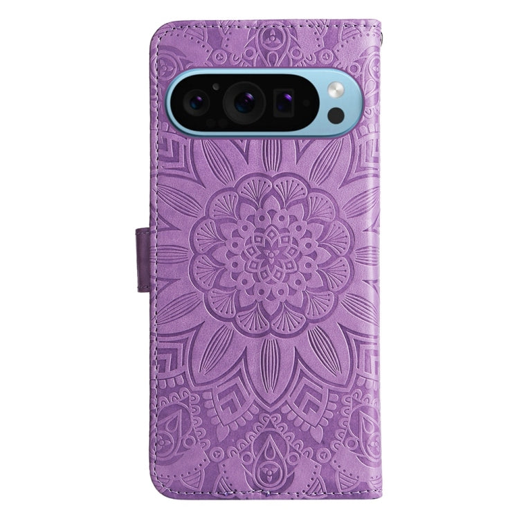 For Google Pixel 9 Embossed Sunflower Leather Phone Case(Purple) - Google Cases by PMC TechLife | Online Shopping South Africa | PMC TechLife | Buy Now Pay Later Mobicred