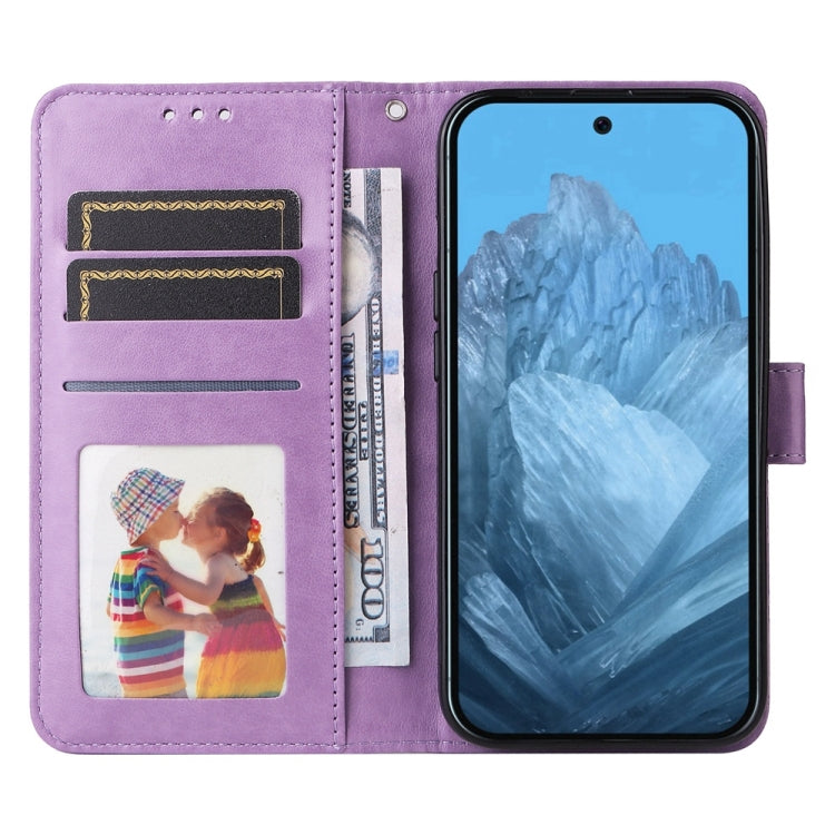 For Google Pixel 9 Embossed Sunflower Leather Phone Case(Purple) - Google Cases by PMC TechLife | Online Shopping South Africa | PMC TechLife | Buy Now Pay Later Mobicred