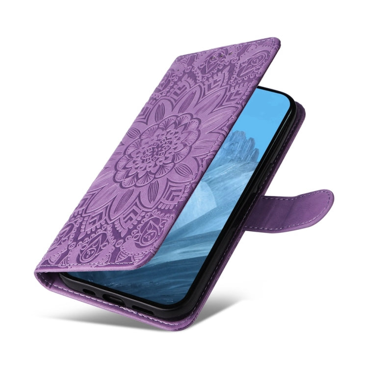 For Google Pixel 9 Embossed Sunflower Leather Phone Case(Purple) - Google Cases by PMC TechLife | Online Shopping South Africa | PMC TechLife | Buy Now Pay Later Mobicred