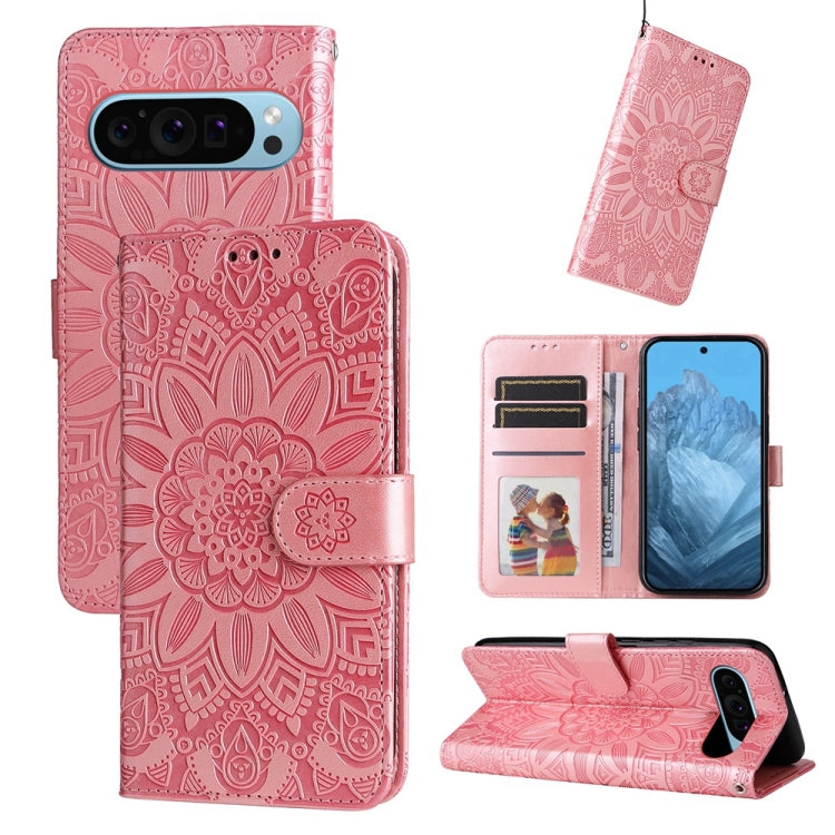 For Google Pixel 9 Embossed Sunflower Leather Phone Case(Rose Gold) - Google Cases by PMC TechLife | Online Shopping South Africa | PMC TechLife | Buy Now Pay Later Mobicred
