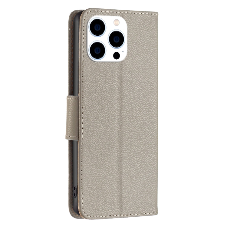 For iPhone 16 Pro Max Litchi Texture Pure Color Flip Leather Phone Case(Grey) - iPhone 16 Pro Max Cases by PMC TechLife | Online Shopping South Africa | PMC TechLife | Buy Now Pay Later Mobicred